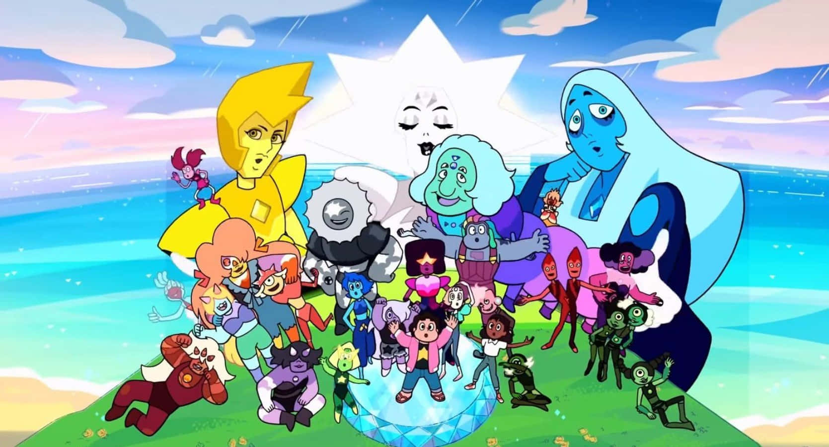 Steven Universe, gemstone characters, grassy island, HD Desktop Wallpaper