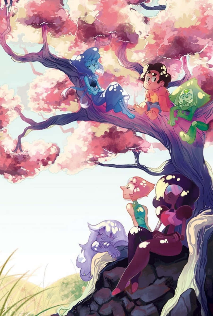 Steven Universe, gem characters, blossoming pink tree, HD Phone Wallpaper