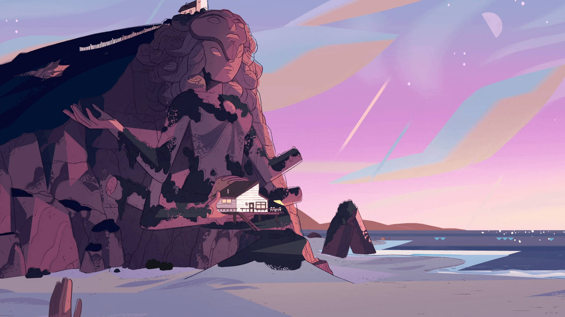 Steven Universe, beach house, coastal village, Full HD Desktop Wallpaper