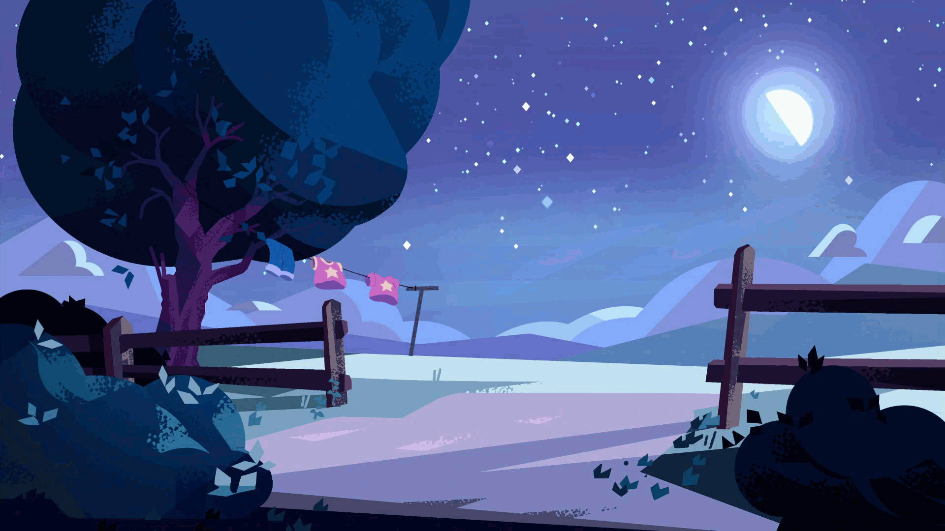 Steven Universe, moonlit night, wooden fence, Full HD Desktop Wallpaper