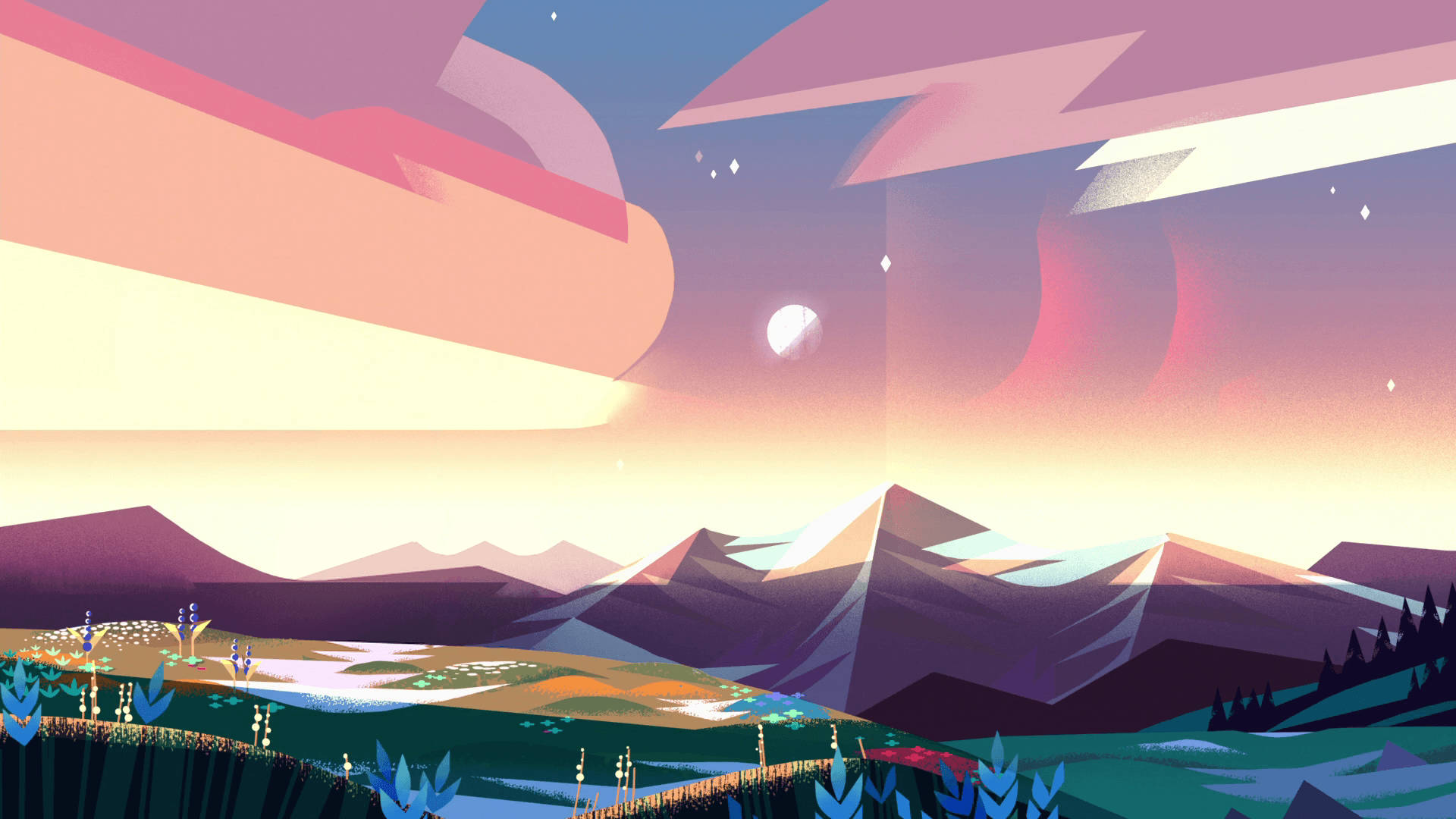 Steven Universe, twilight, geometric clouds, Full HD Desktop Wallpaper