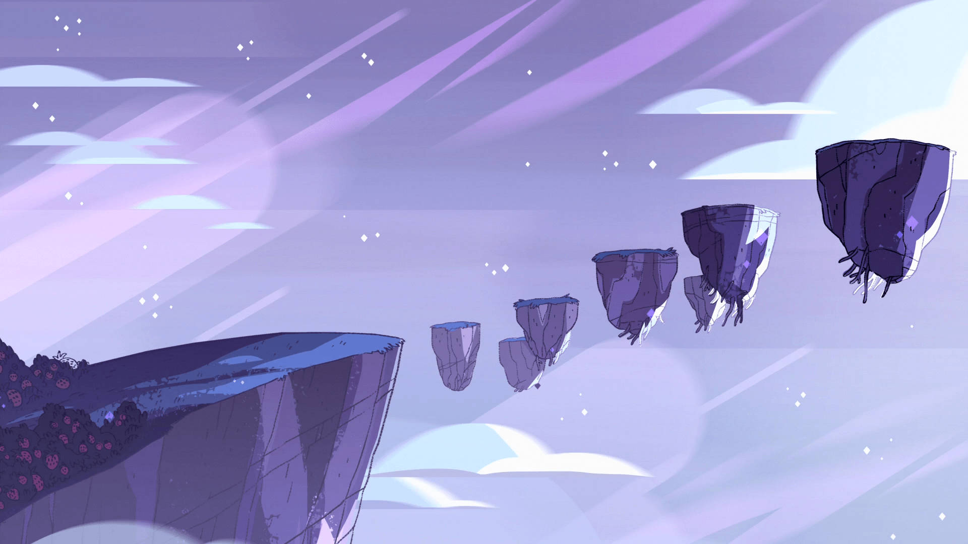 Steven Universe, floating purple crystal cliffs, starry lavender sky, Full HD Desktop Wallpaper