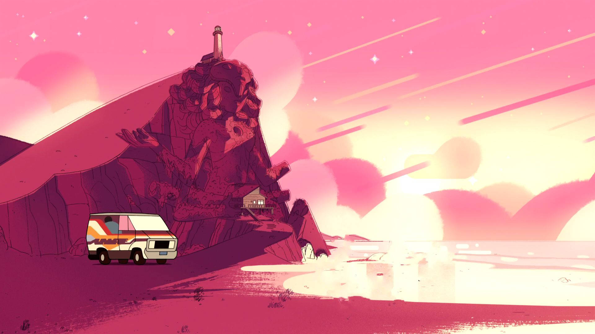 Steven Universe, van, giant stone face, Full HD Desktop Wallpaper