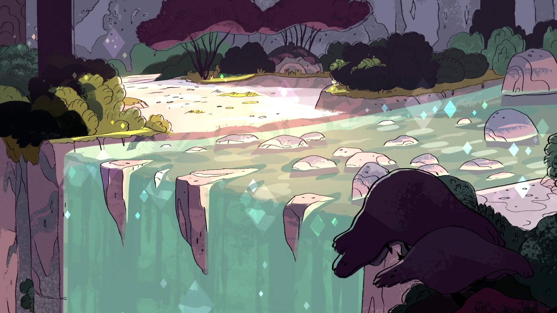 Steven Universe, waterfall, glowing teal, Full HD Desktop Wallpaper