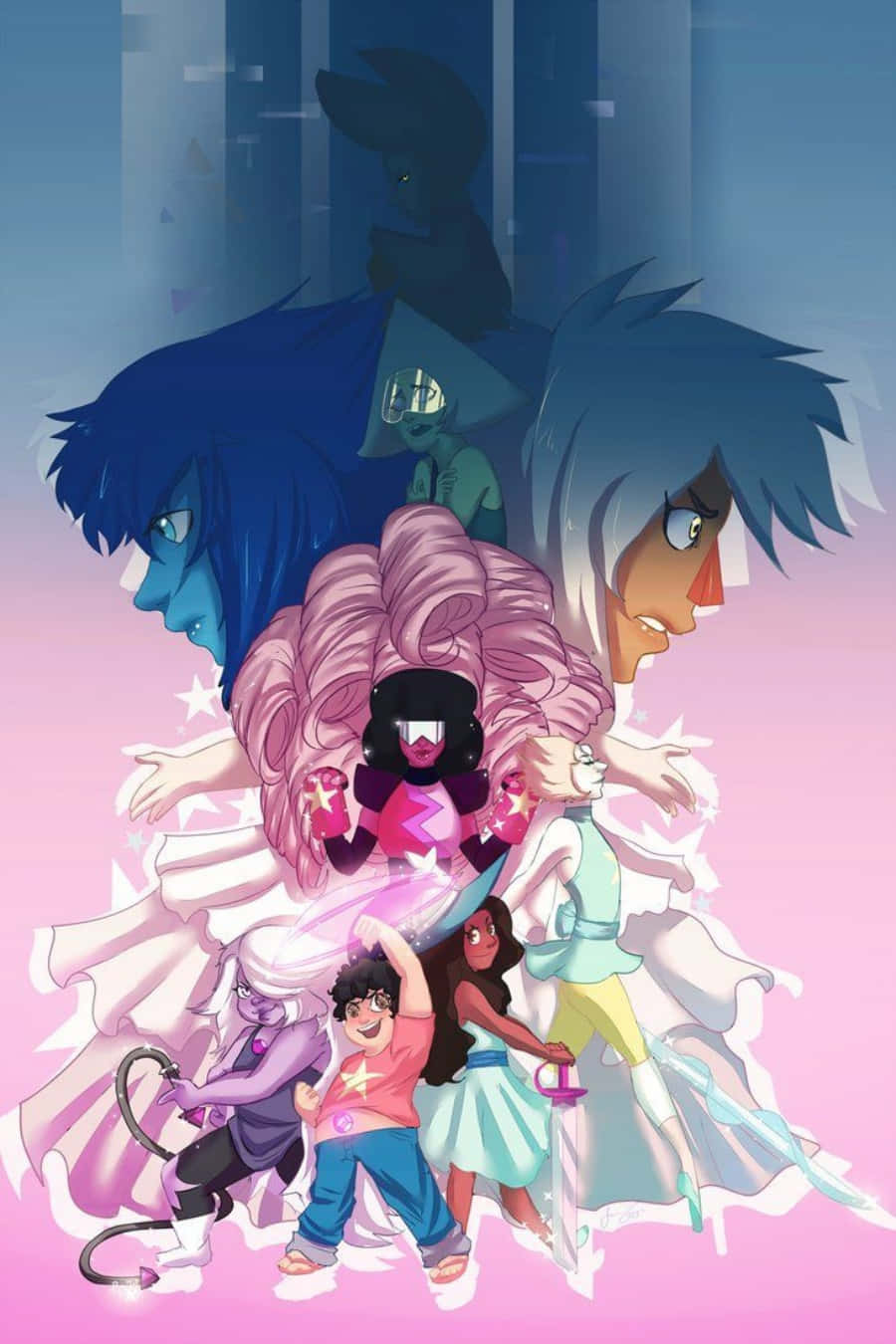 Steven Universe, glowing pink and blue accents, gradient background, HD Phone Wallpaper