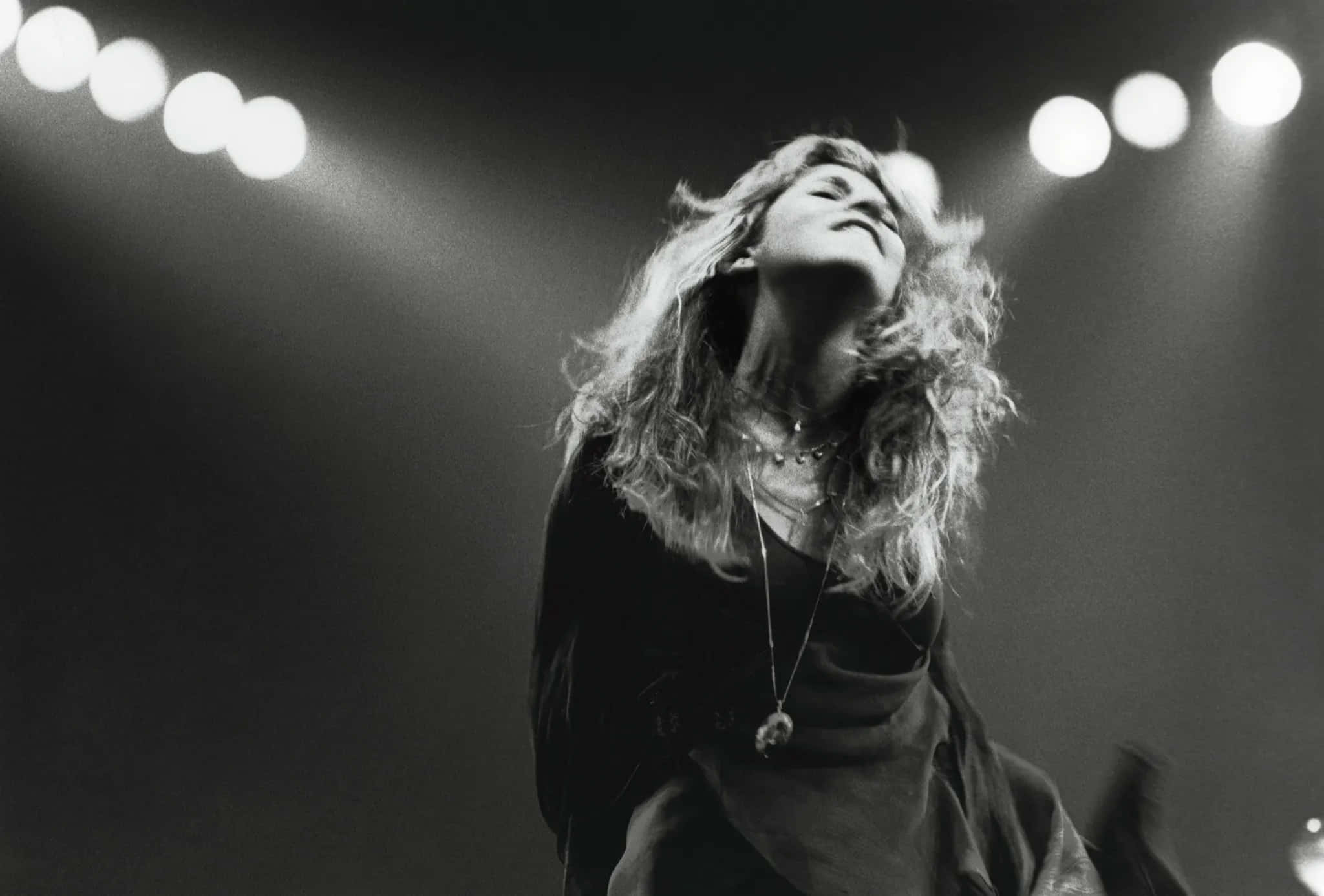 Stevie Nicks, black and white photo, flowing hair, Full HD Desktop Wallpaper