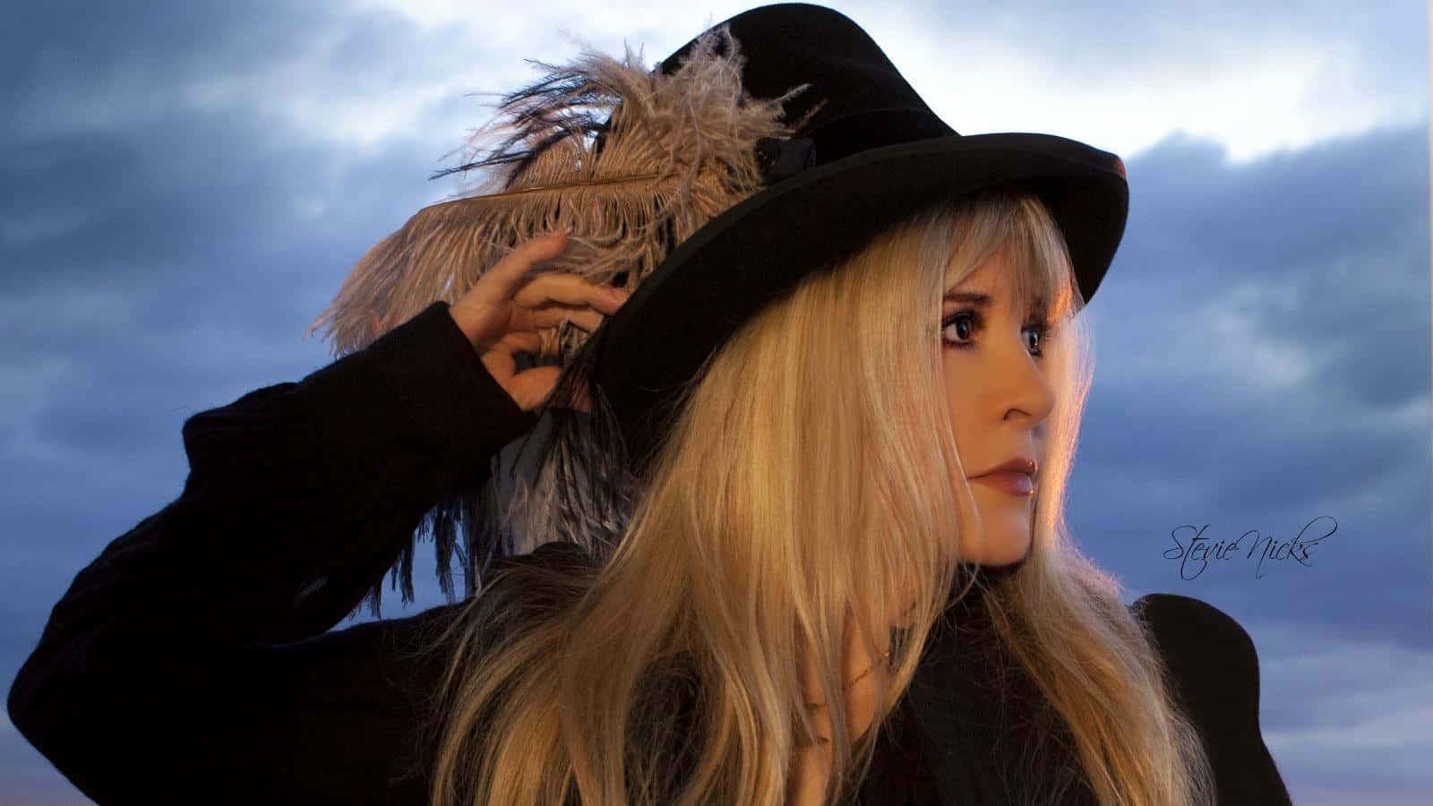 Stevie Nicks, long blonde hair, black feathered hat, HD Desktop Wallpaper