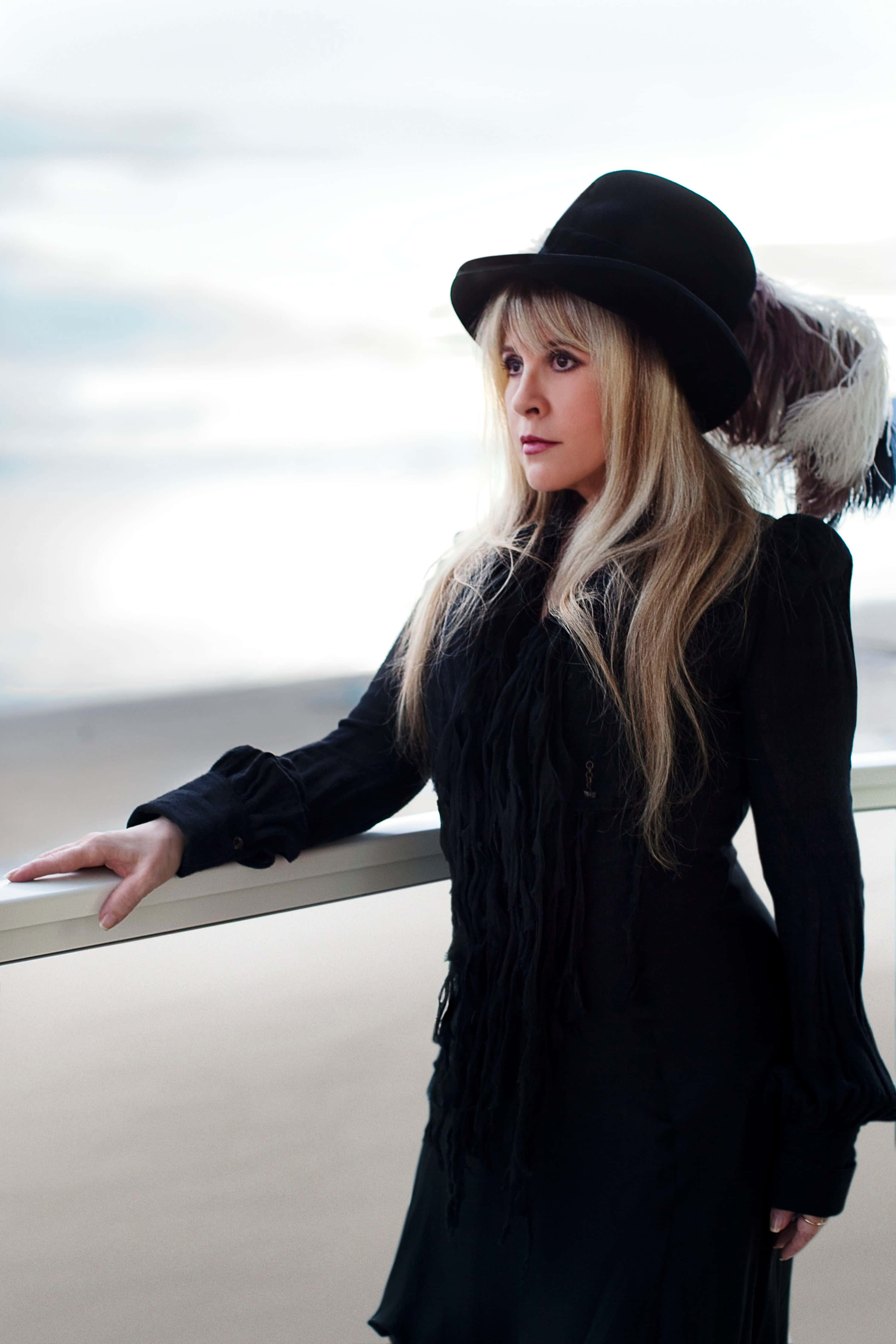 Stevie Nicks, black hat, black coat, 4K Phone Wallpaper