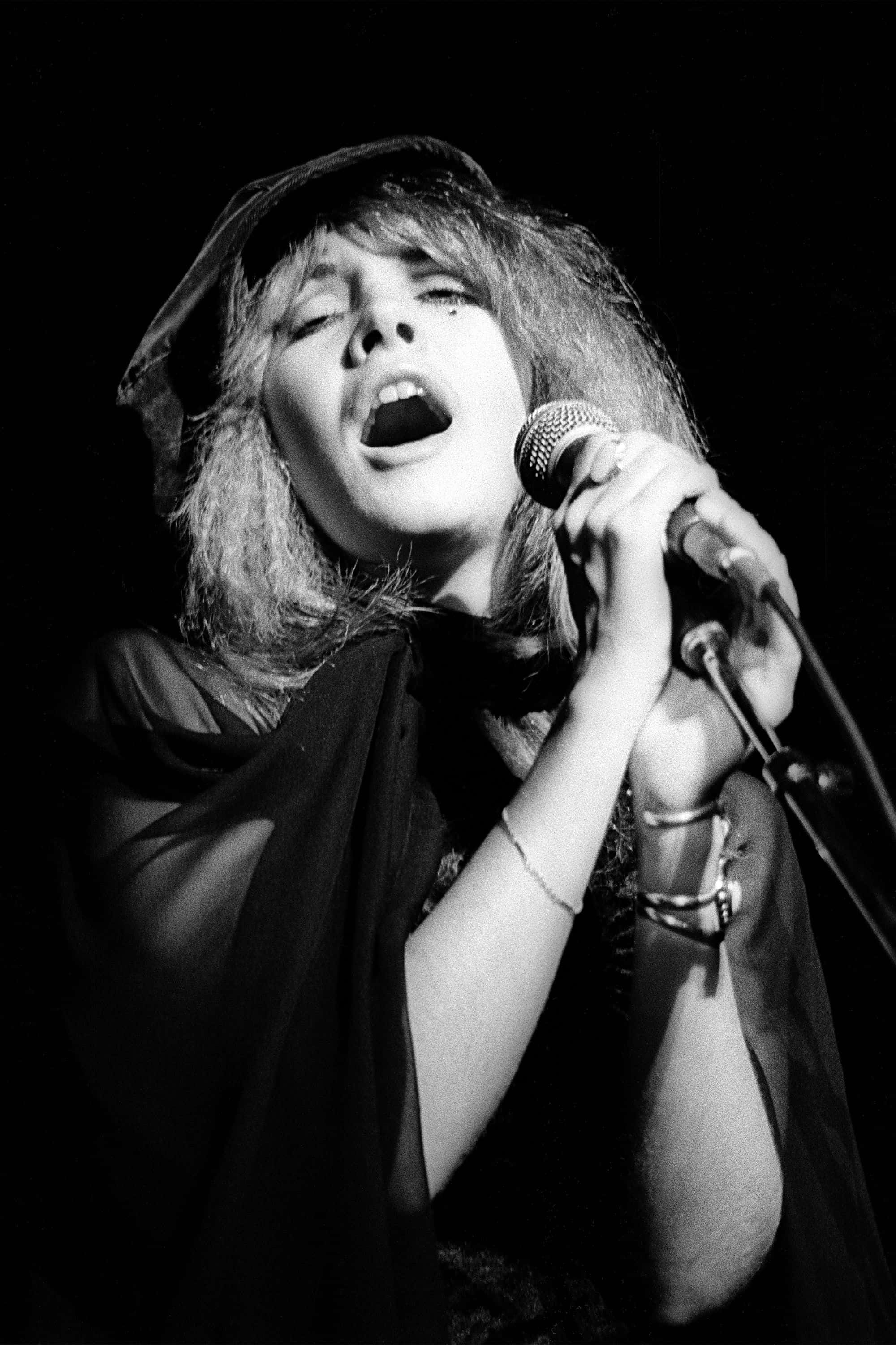 Stevie Nicks, black and white, close-up, 2K Phone Wallpaper