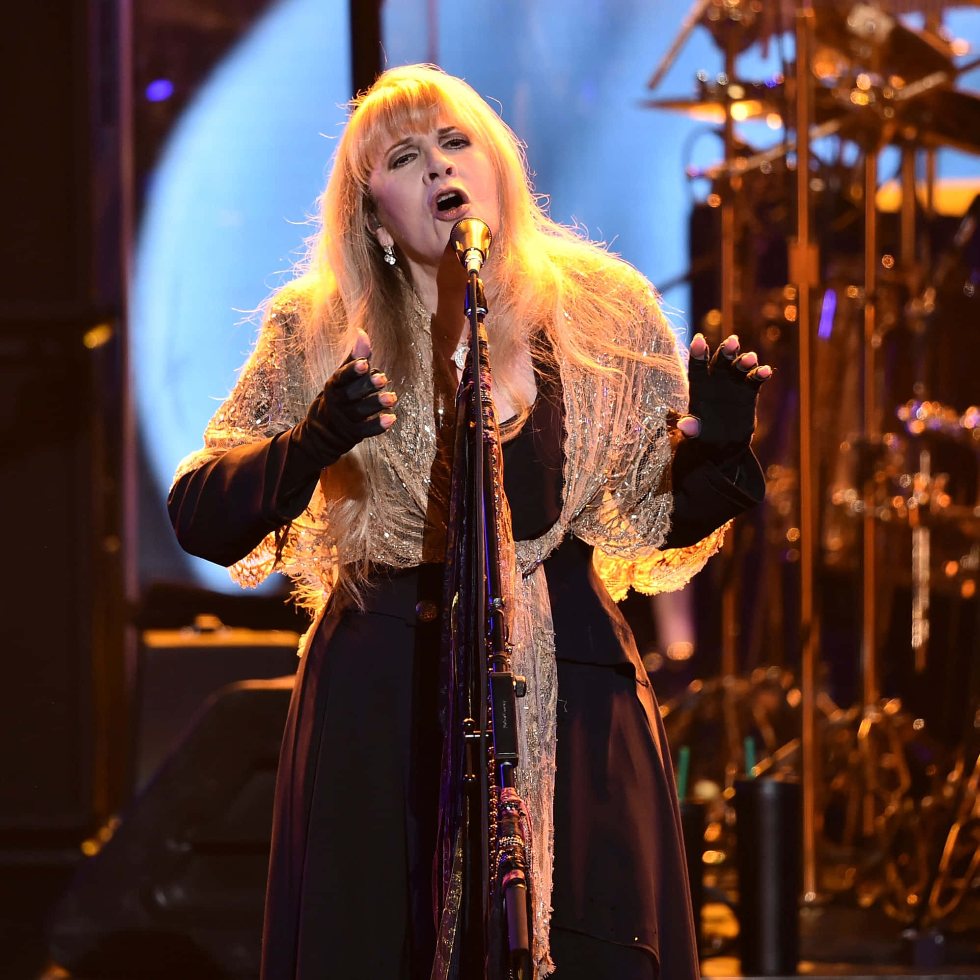 Stevie Nicks, glittering gold top, black gloves, Full HD Desktop Wallpaper