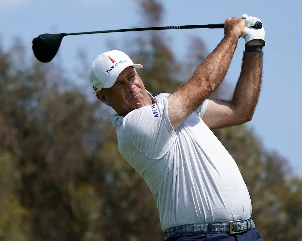 Stewart Cink, golf swing, clear blue sky, HD Desktop Wallpaper