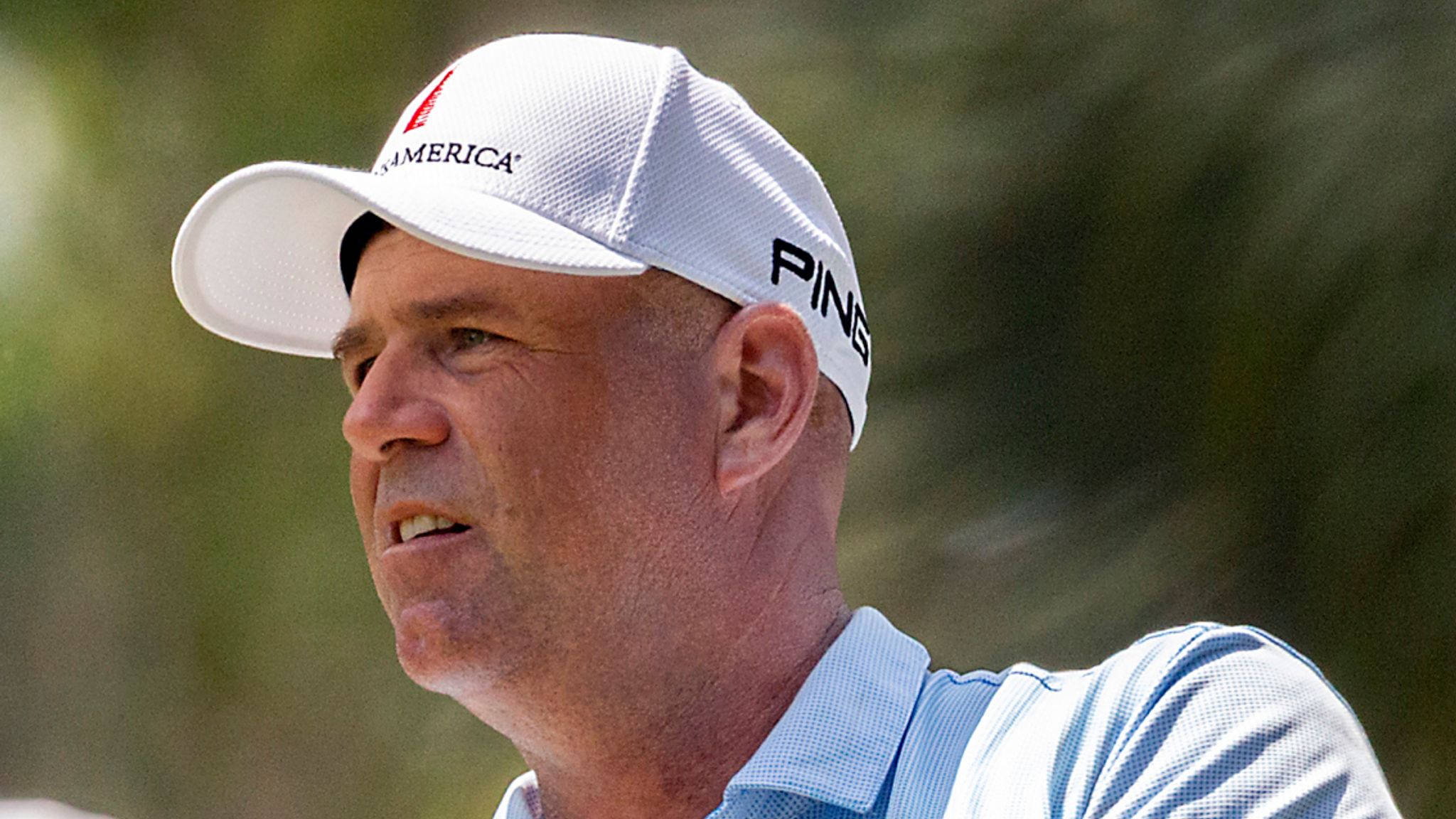 Stewart Cink, white cap, blue shirt, Full HD Desktop Wallpaper