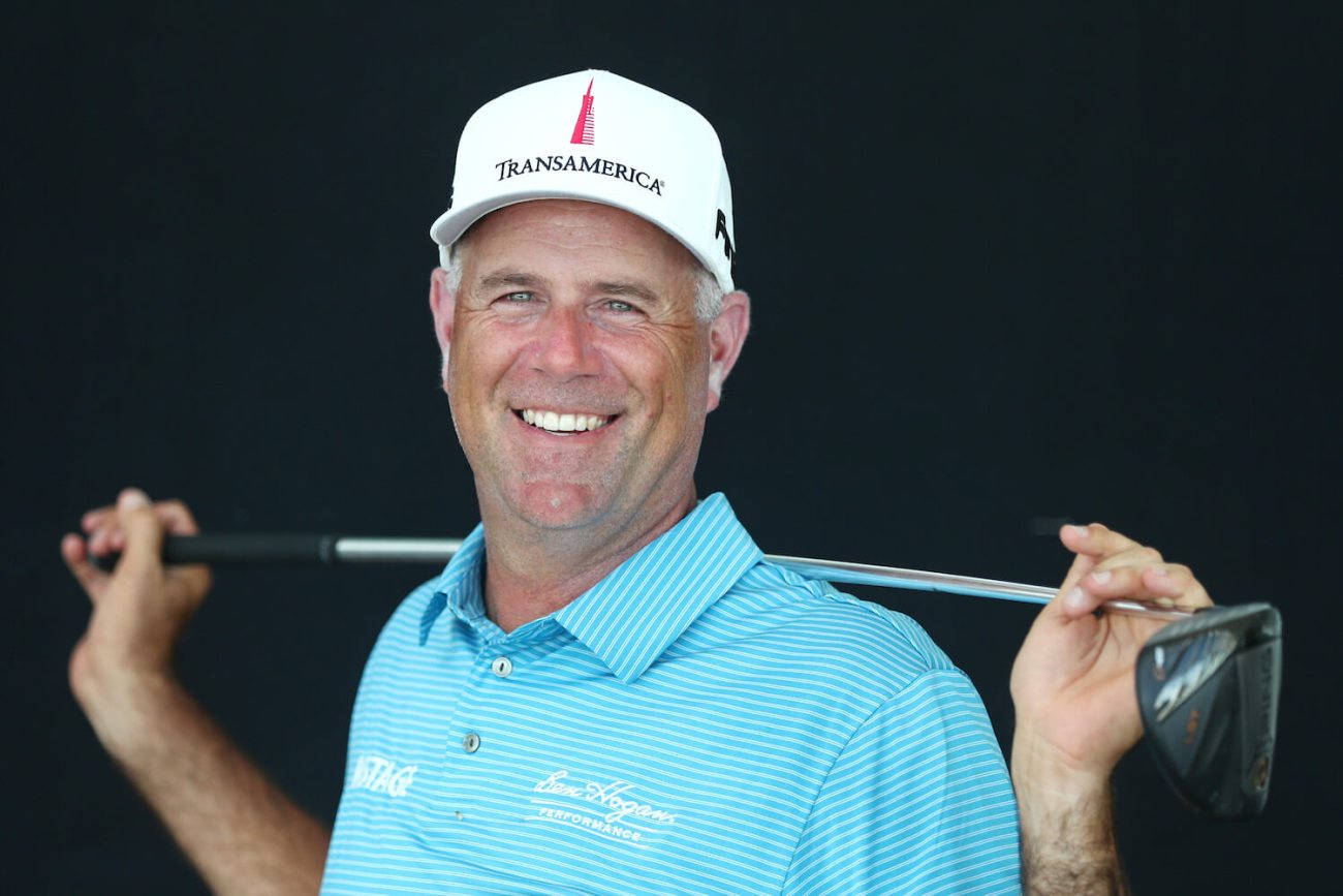Stewart Cink, blue striped polo, white cap, HD Desktop Wallpaper