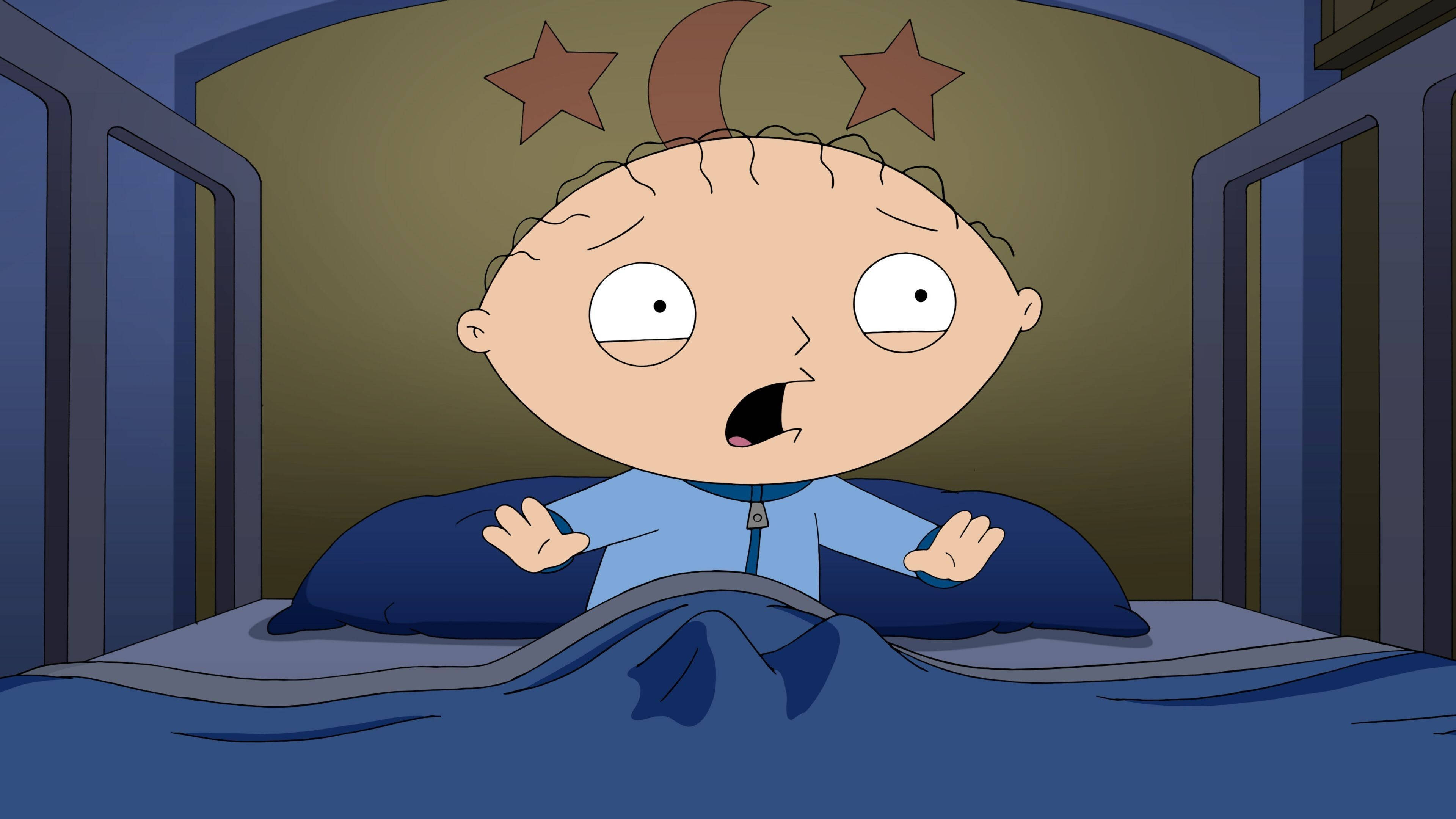 Stewie Griffin, bed, stars, 4K Desktop Wallpaper