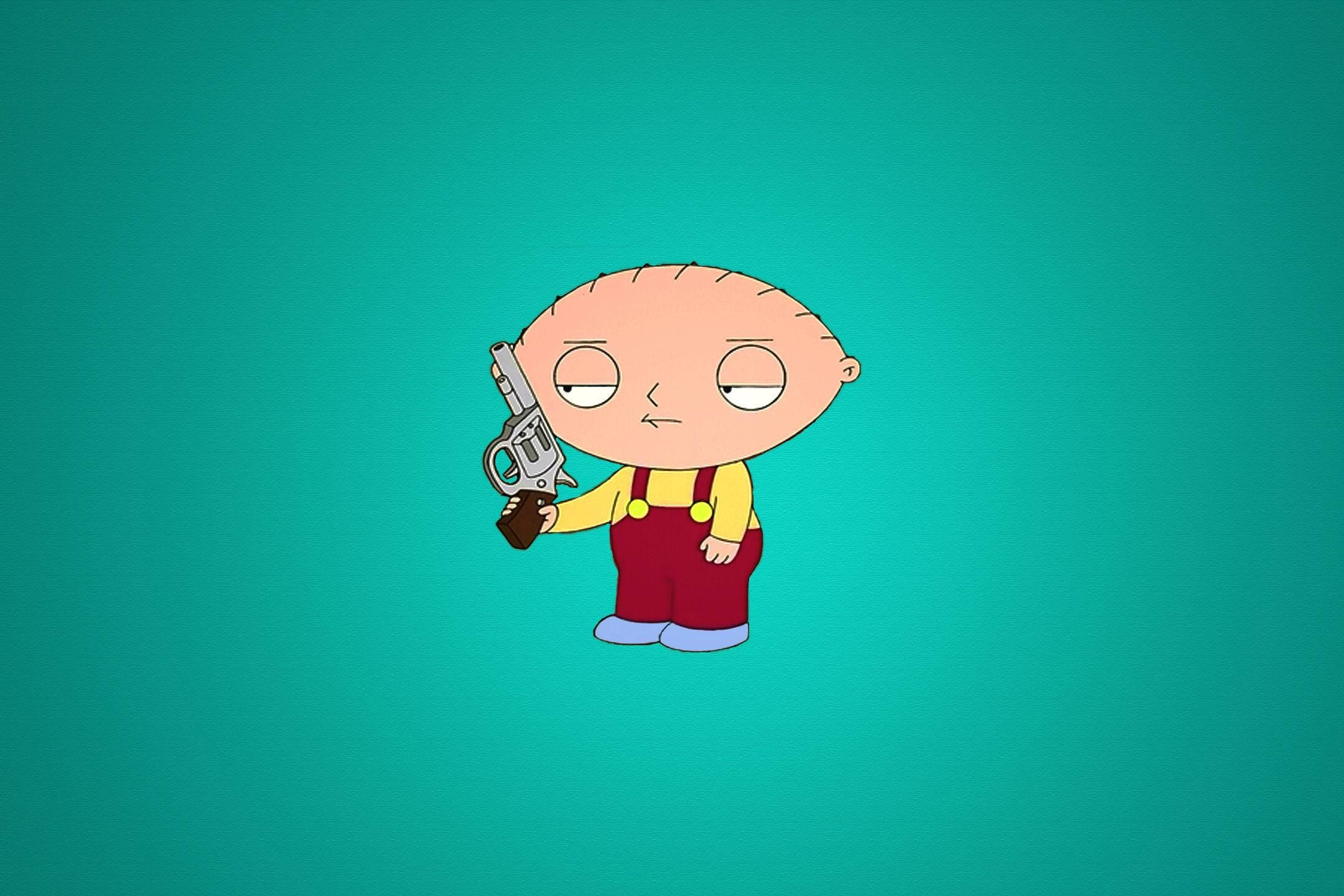 Stewie Griffin, revolver, teal gradient background, Full HD Desktop Wallpaper