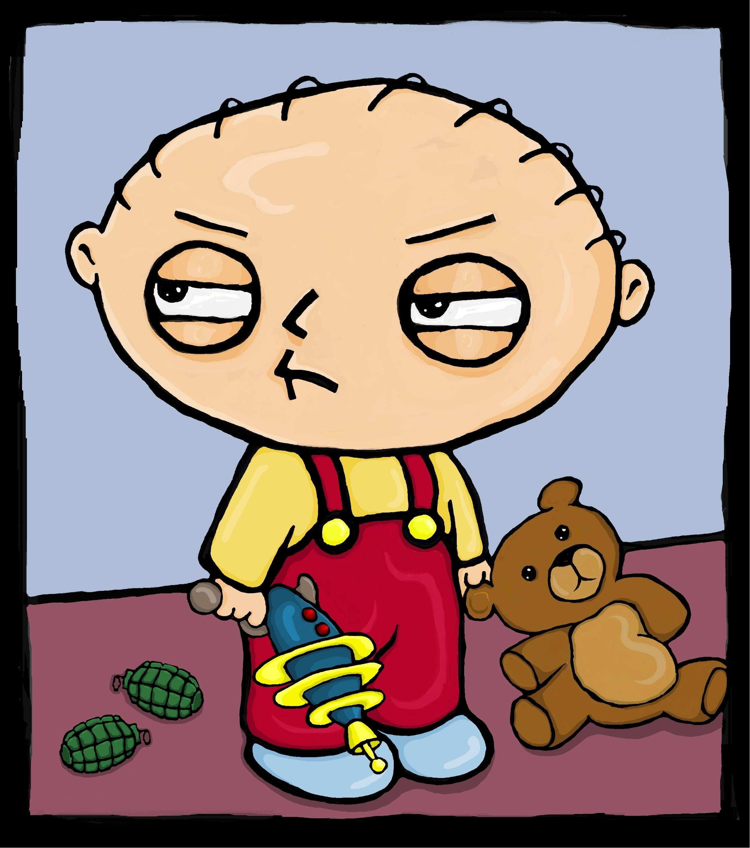 Stewie Griffin, toy gun, teddy bear, 2K Phone Wallpaper