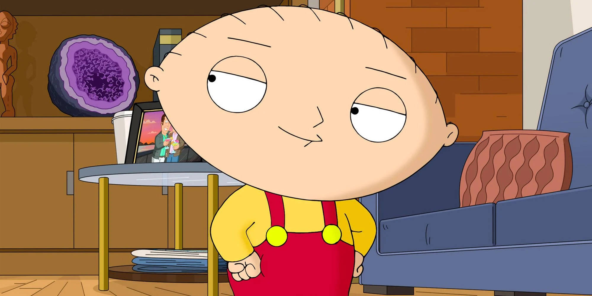 Stewie Griffin, yellow shirt, red overalls, Full HD Desktop Wallpaper