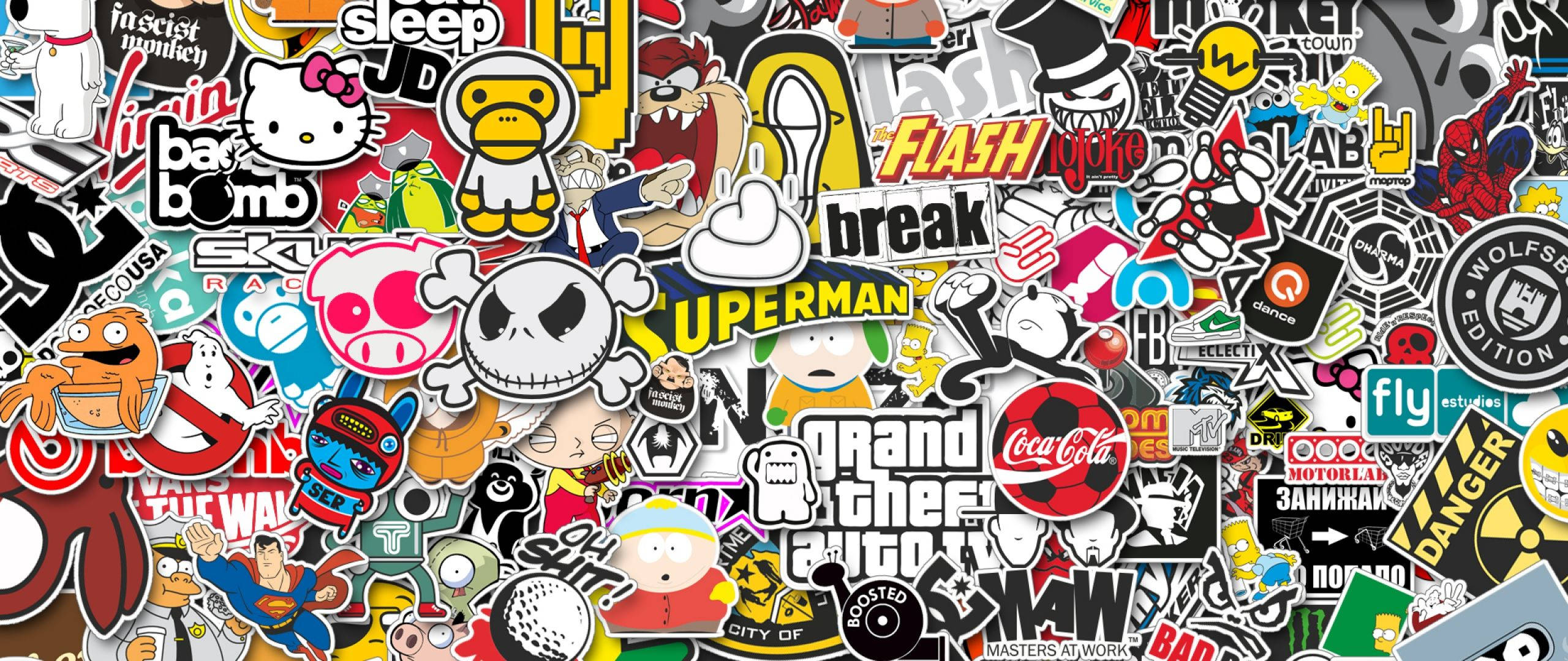 classic aesthetic stickers, cartoon characters, pop culture icons, 2K Desktop Wallpaper