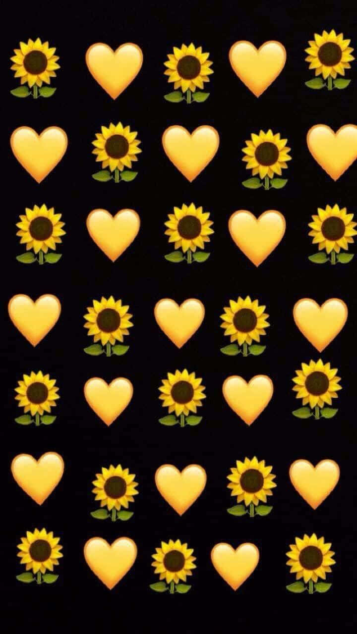 black sunflower, golden heart, sunflower emoji, HD Phone Wallpaper