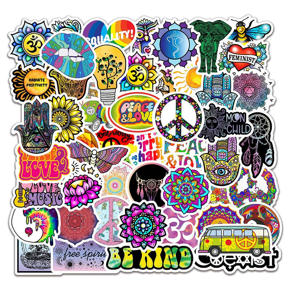 hippie aesthetic, psychedelic stickers, peace signs, SD Desktop Wallpaper
