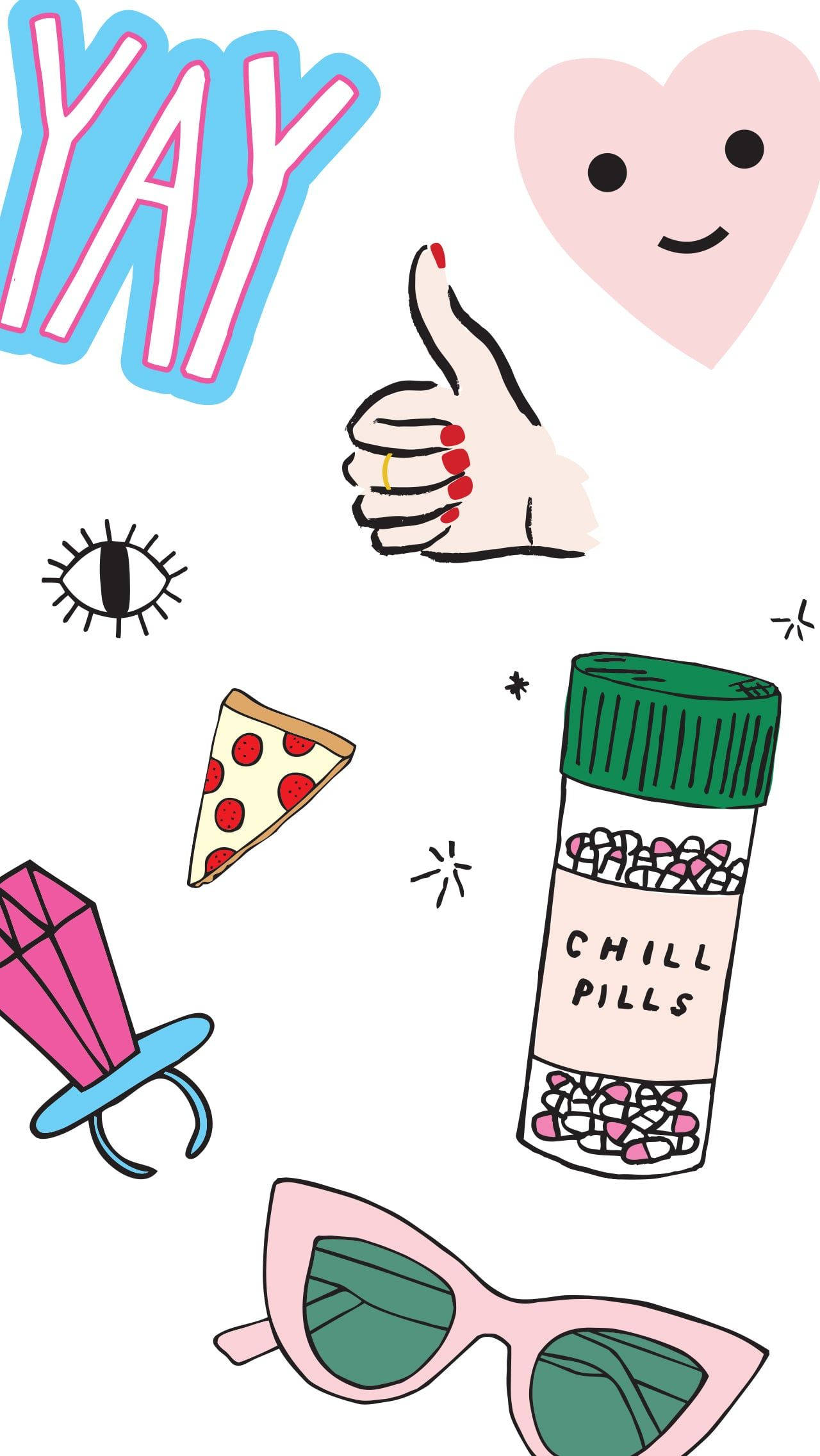 cute chill aesthetic, smiling heart, yay text, Full HD Phone Wallpaper
