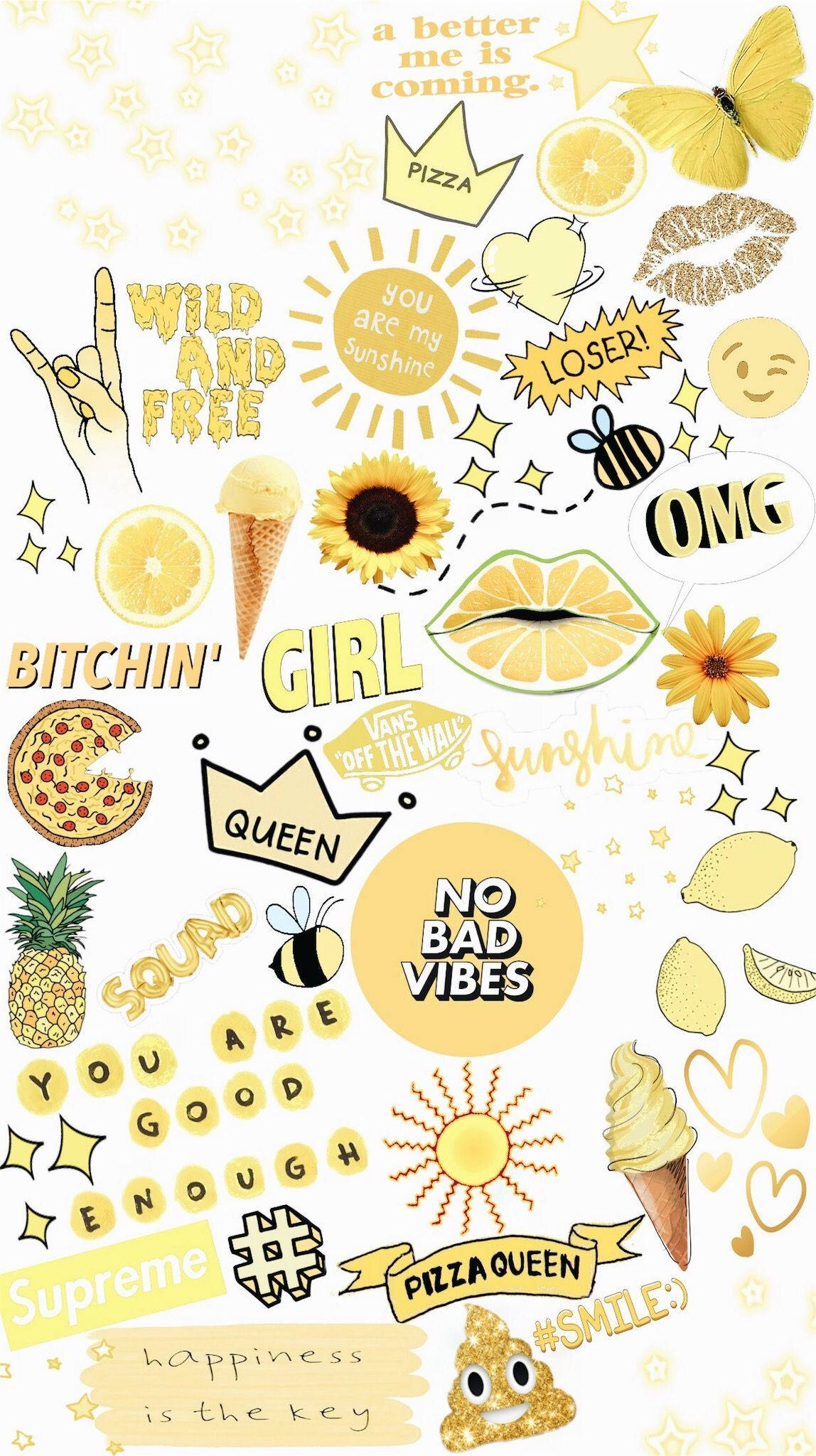 Bright Sunshine Aesthetic Stickers Collection, vibrant yellow, suns, Full HD Phone Wallpaper