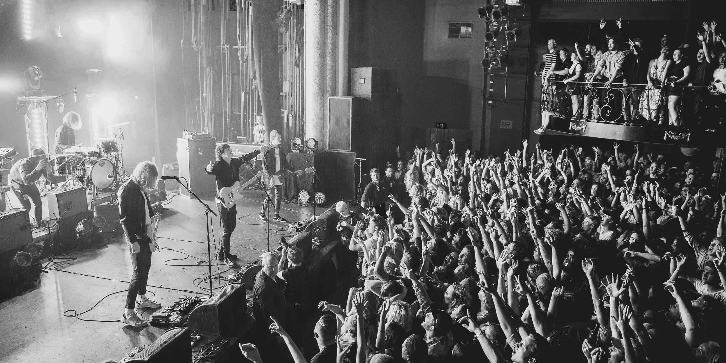 Sticky Fingers, black and white photo, band performing on stage, Full HD Desktop Wallpaper