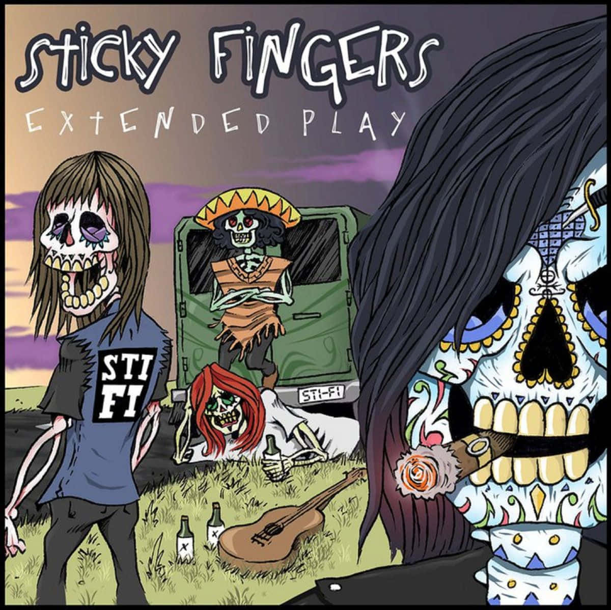 Sticky Fingers, green van, twilight field, SD Desktop Wallpaper