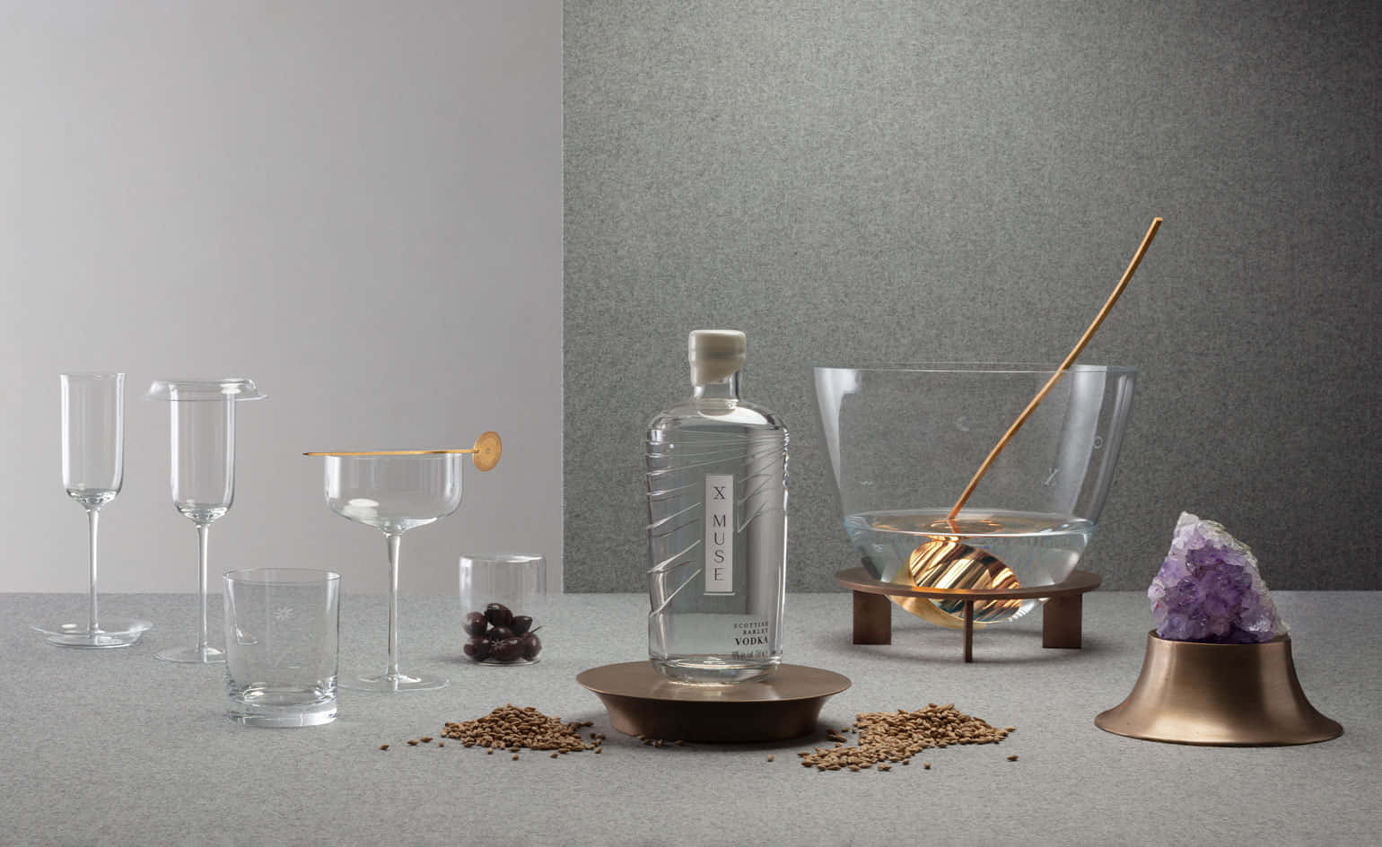 vodka bottle, glassware, amethyst crystal, HD Desktop Wallpaper