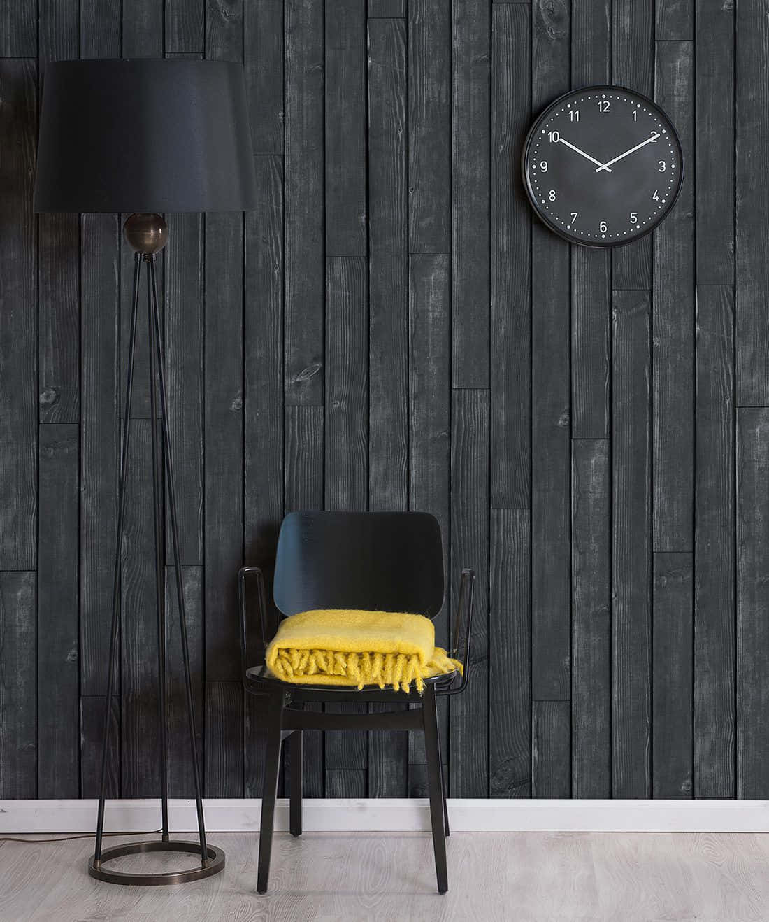 black chair, vibrant yellow blanket, tall floor lamp, HD Phone Wallpaper