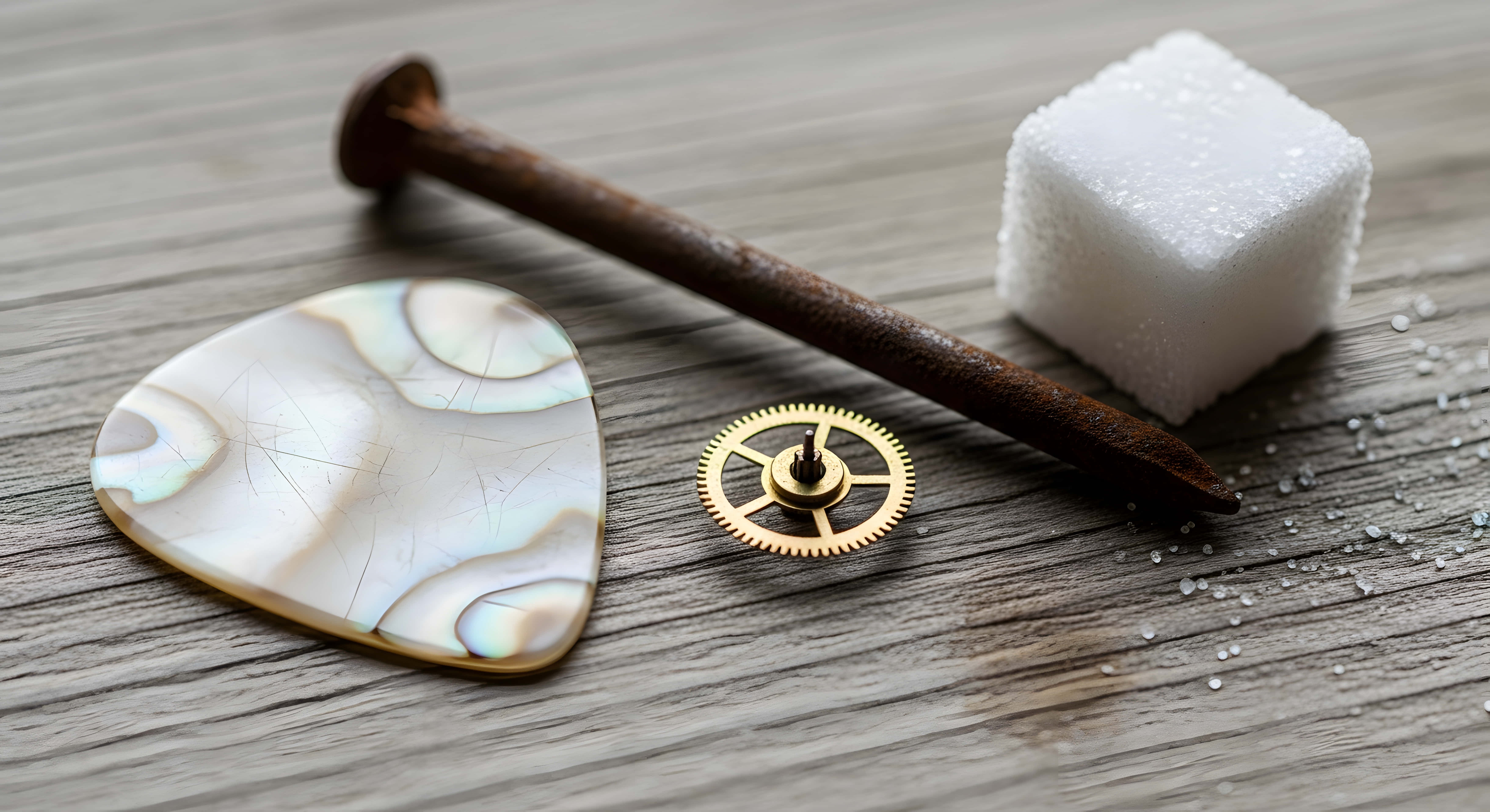 rusty nail, white sugar cube, golden gear, 5K Desktop Wallpaper