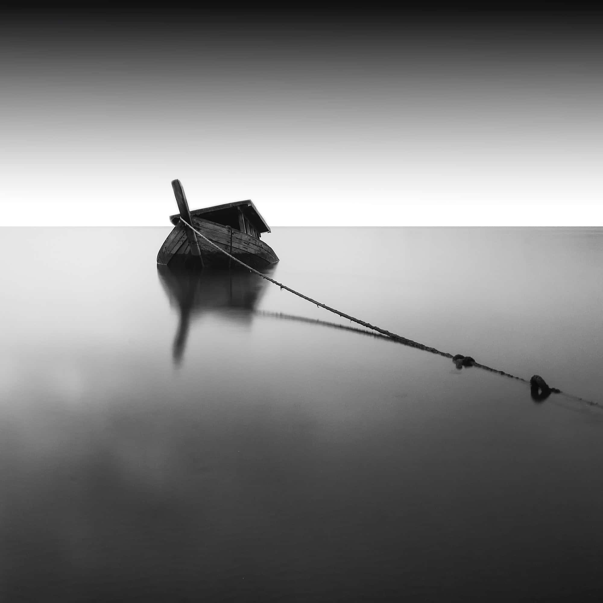 Still Sail Aesthetic, weathered boat, calm water, Full HD Desktop Wallpaper