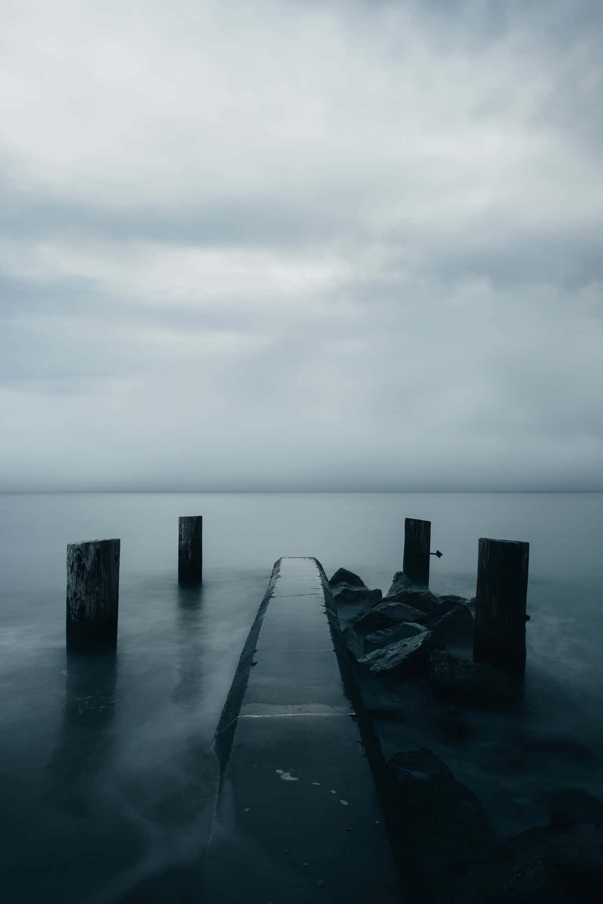 fog, still waters, weathered wooden pier, HD Phone Wallpaper