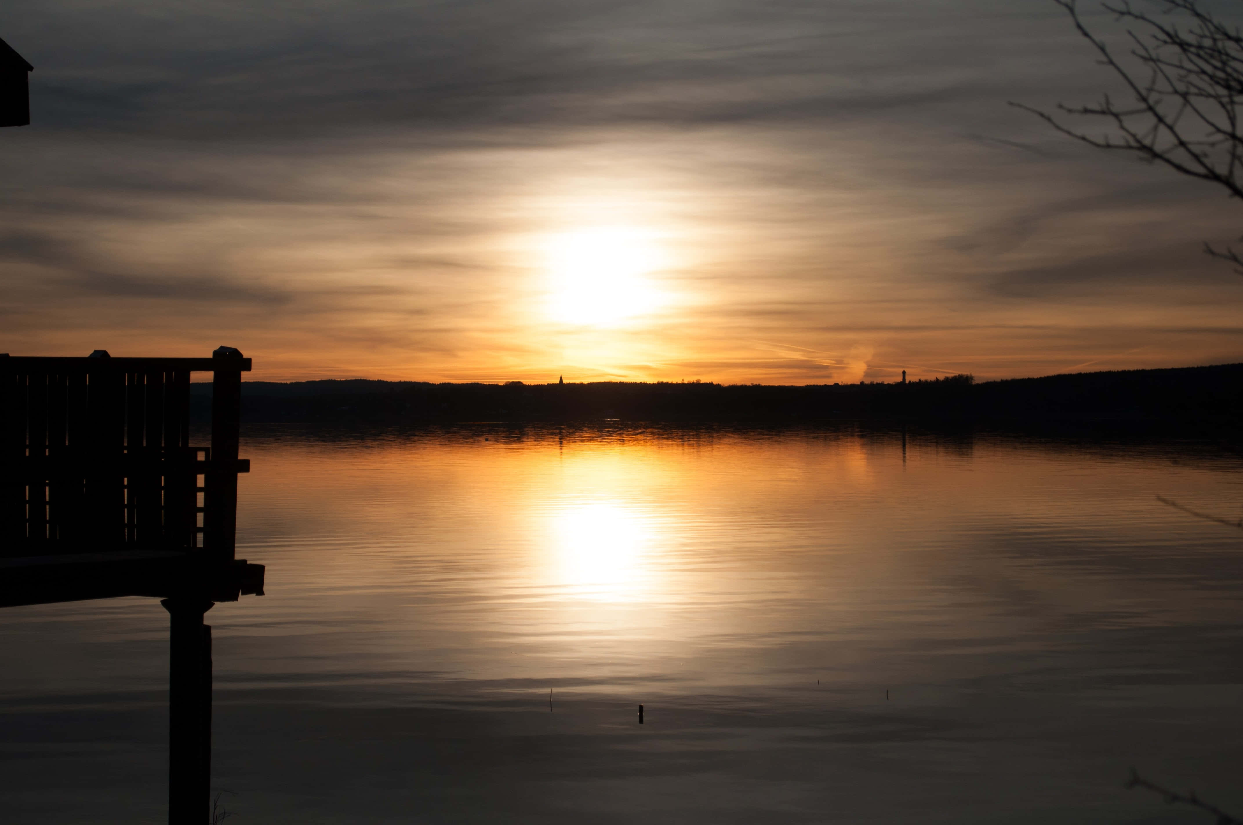 Sunset, Still Water, Calm Lake, 4K Desktop Wallpaper
