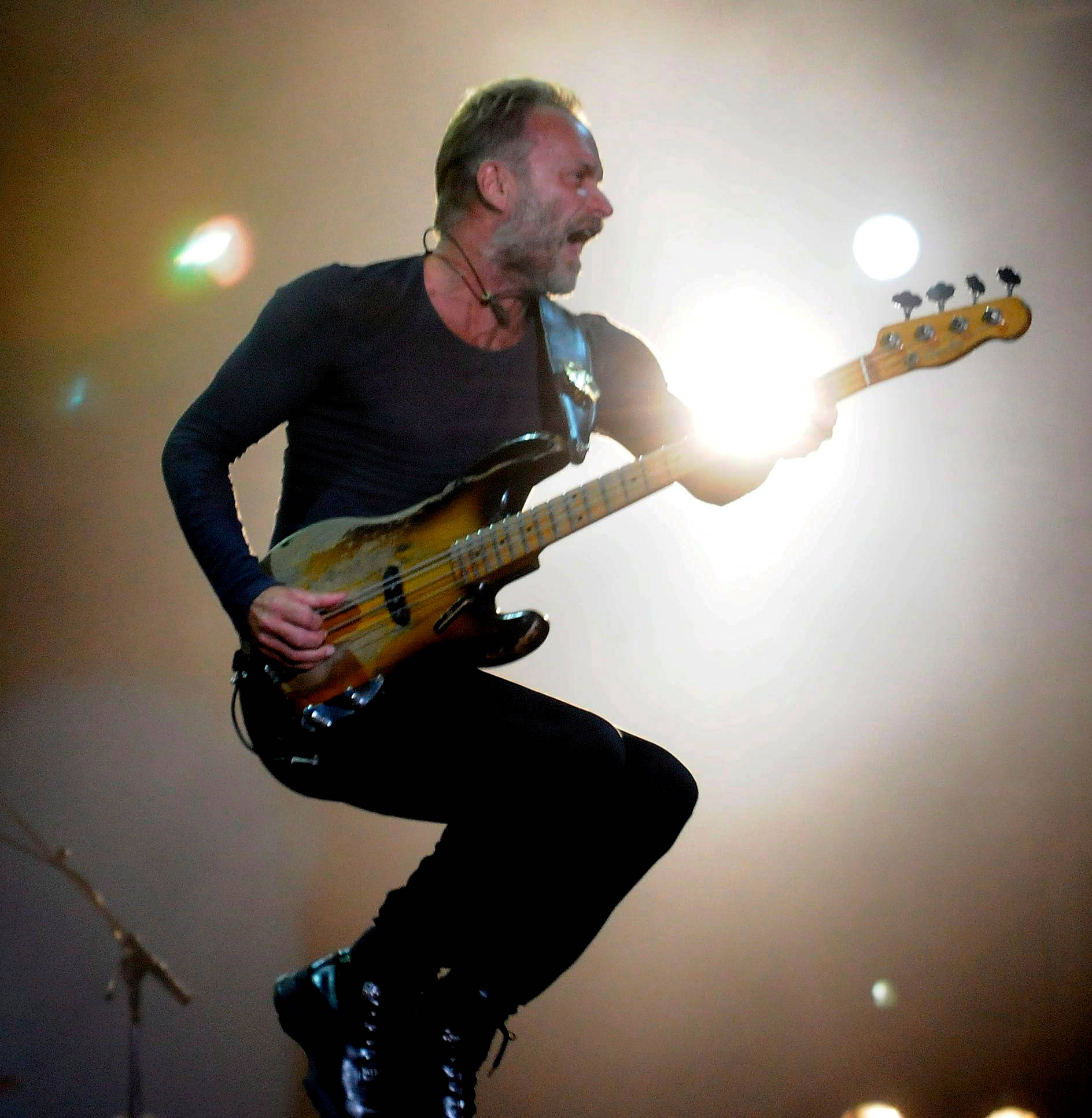 Sting, sunburst bass guitar, stage lights, Full HD Phone Wallpaper