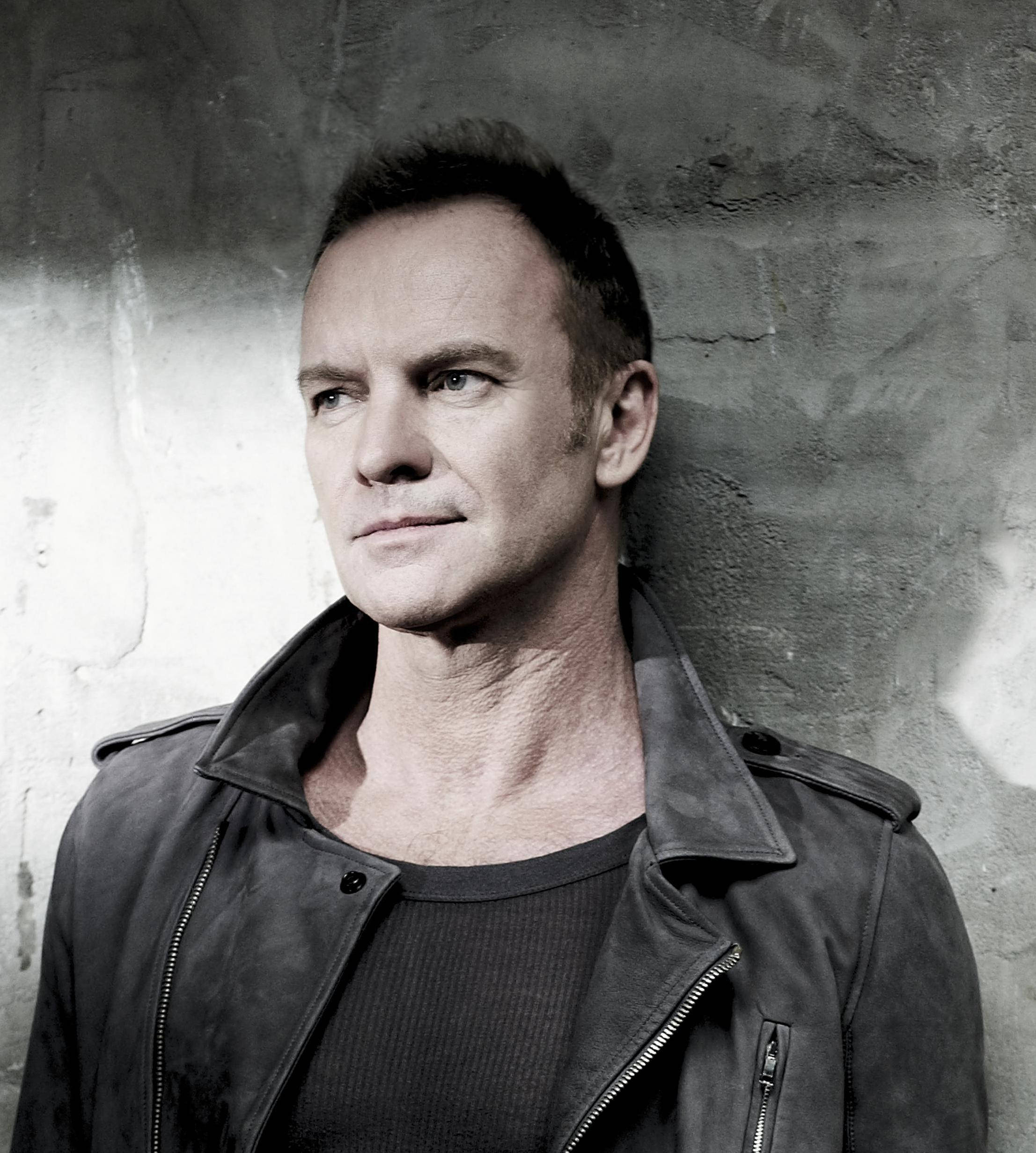 Sting, black leather jacket, textured concrete wall, Full HD Phone Wallpaper
