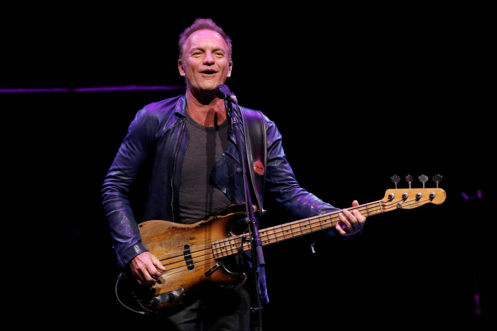 Sting, leather jacket, bass guitar, HD Desktop Wallpaper