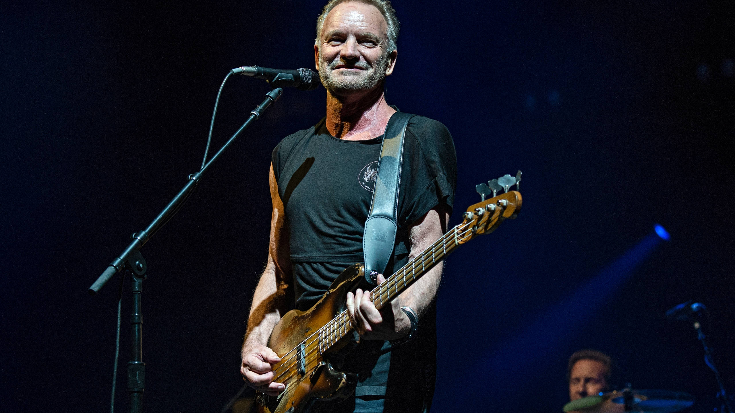 Sting, bass guitar, stage lights, 2K Desktop Wallpaper