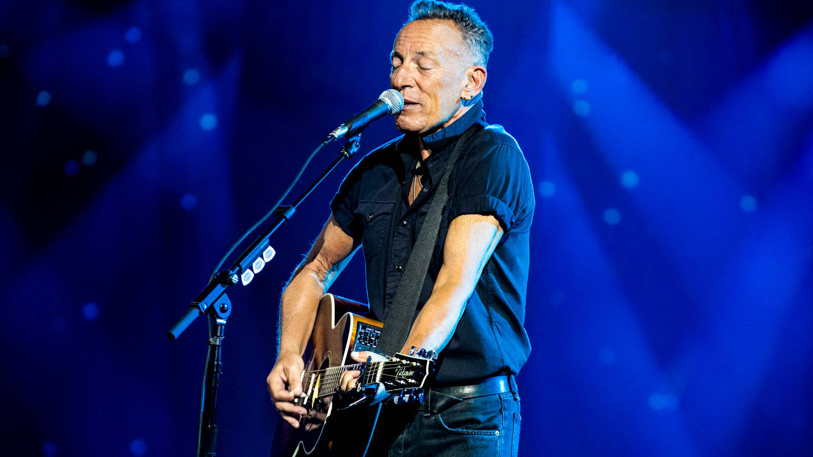 Sting, acoustic guitar, blue stage lights, HD Desktop Wallpaper