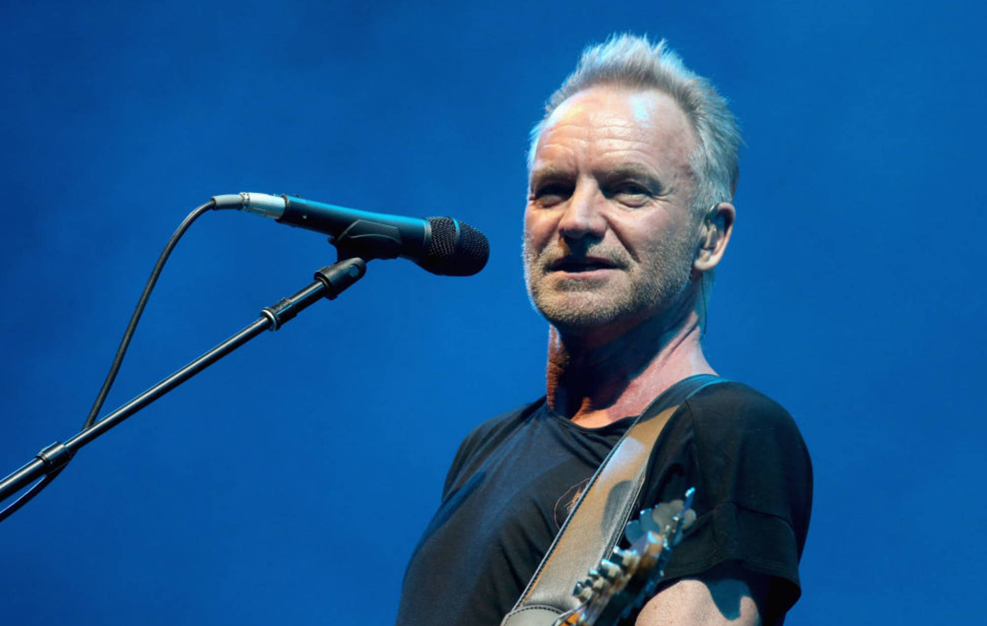 Sting, microphone, blue lighting, Full HD Desktop Wallpaper