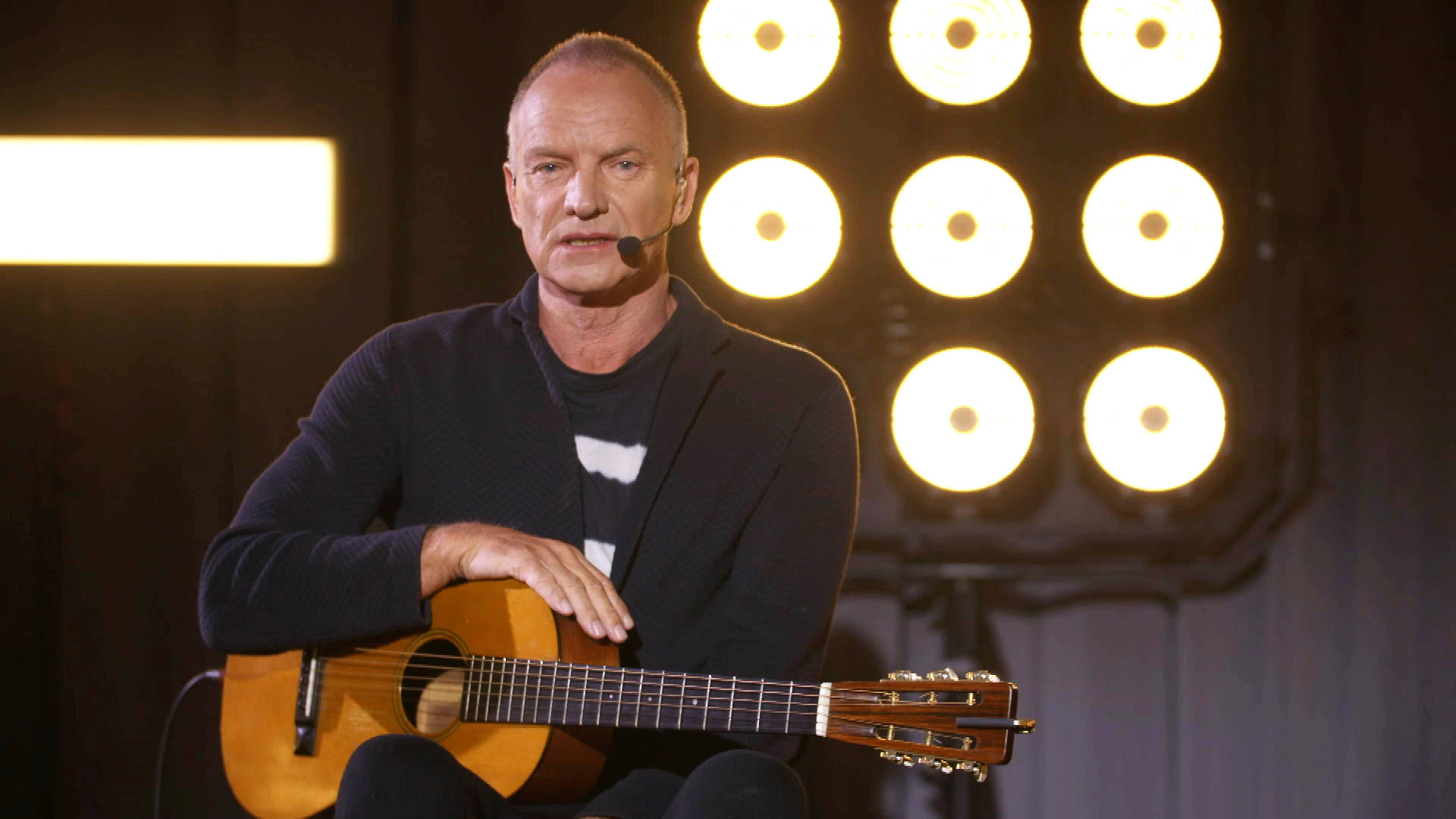 Sting, acoustic guitar, stage lights, Full HD Desktop Wallpaper