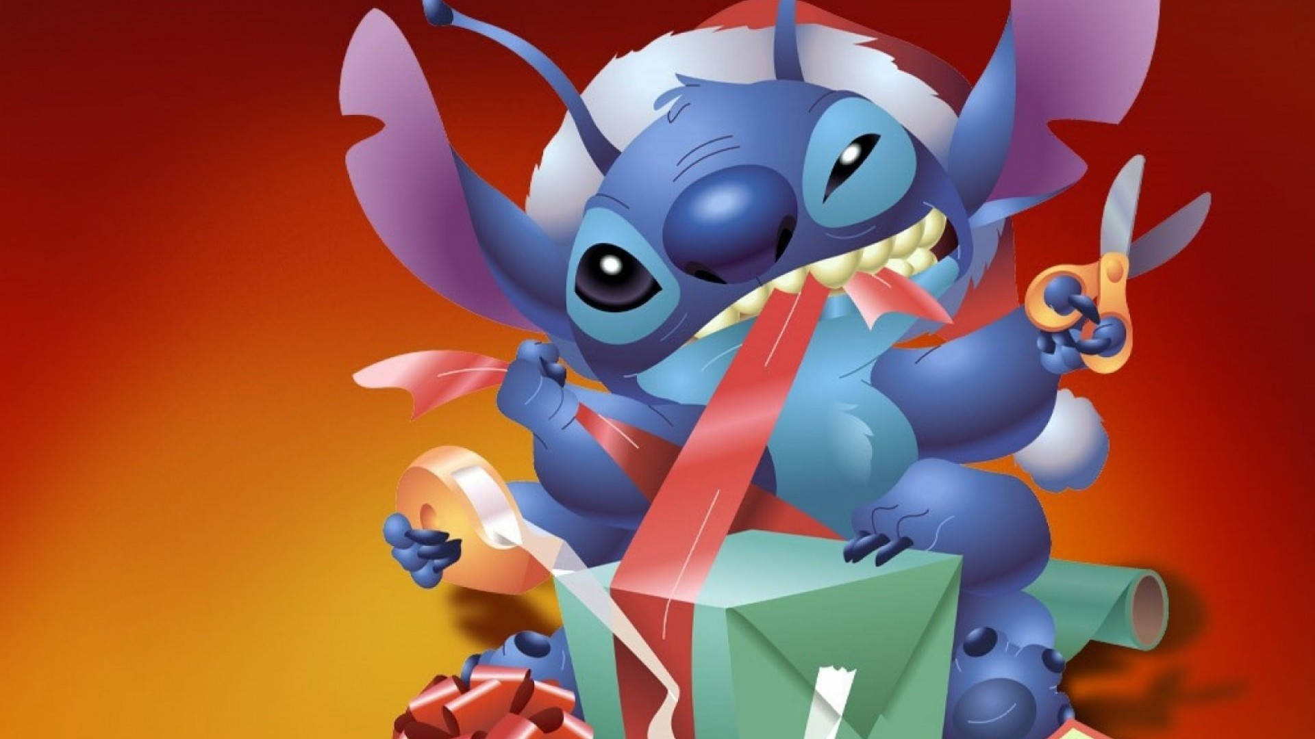 Stitch 3d, Santa hat, blue alien, Full HD Desktop Wallpaper