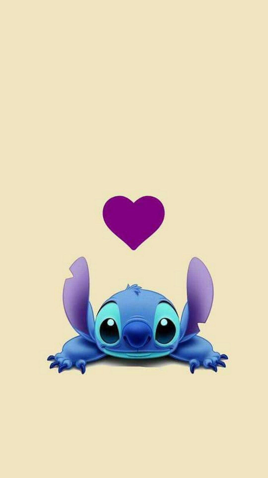 Purple Heart Stitch 3d, blue alien character, big eyes, Full HD Phone Wallpaper