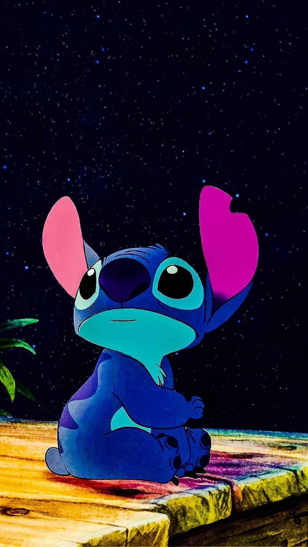 Stitch, night sky, starry night sky, Full HD Phone Wallpaper