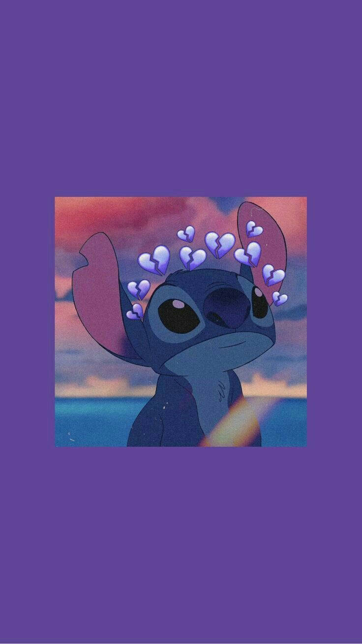 Stitch, broken heart, sunset, HD Phone Wallpaper