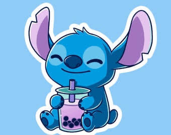 Bubble Tea, Stitch Aesthetic, blue cartoon alien, SD Desktop Wallpaper