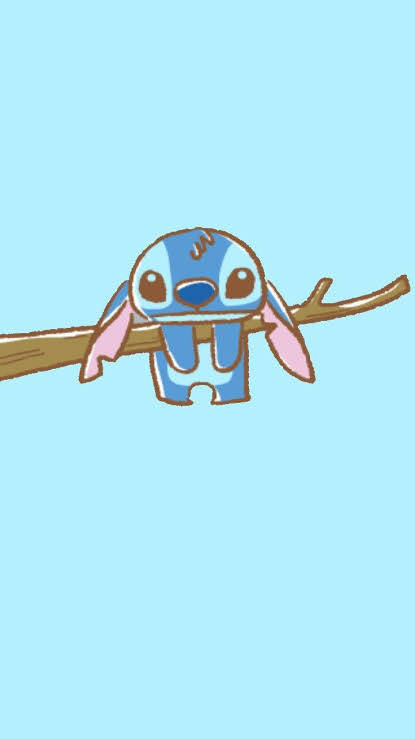 Branch Stitch Aesthetic, blue alien, pink ears, SD Phone Wallpaper