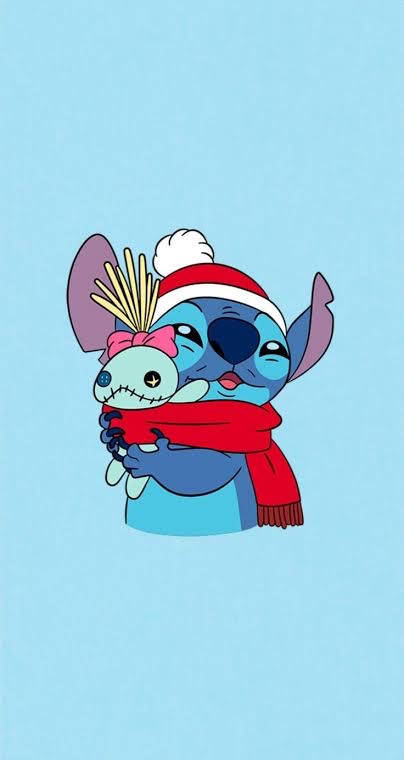 Stitch, red Santa hat, red scarf, SD Phone Wallpaper