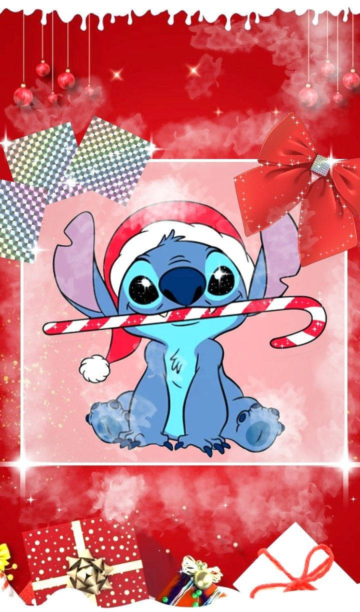 Stitch, Santa hat, candy cane, SD Phone Wallpaper