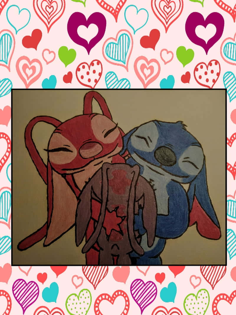 Stitch, angel, colorful hearts, SD Phone Wallpaper